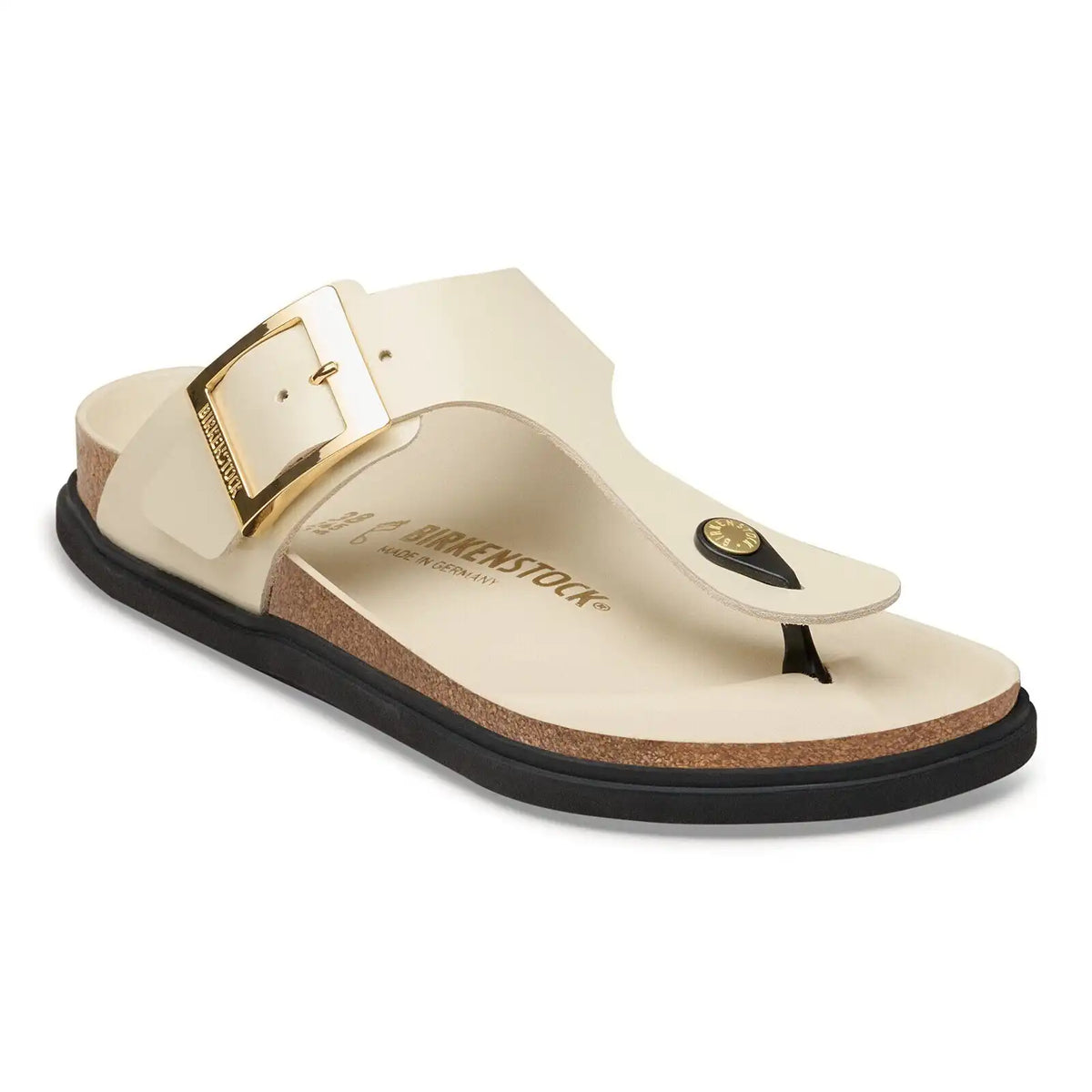 Gizeh Droplet Buckle Natural Leather Patent High Shine Ecru