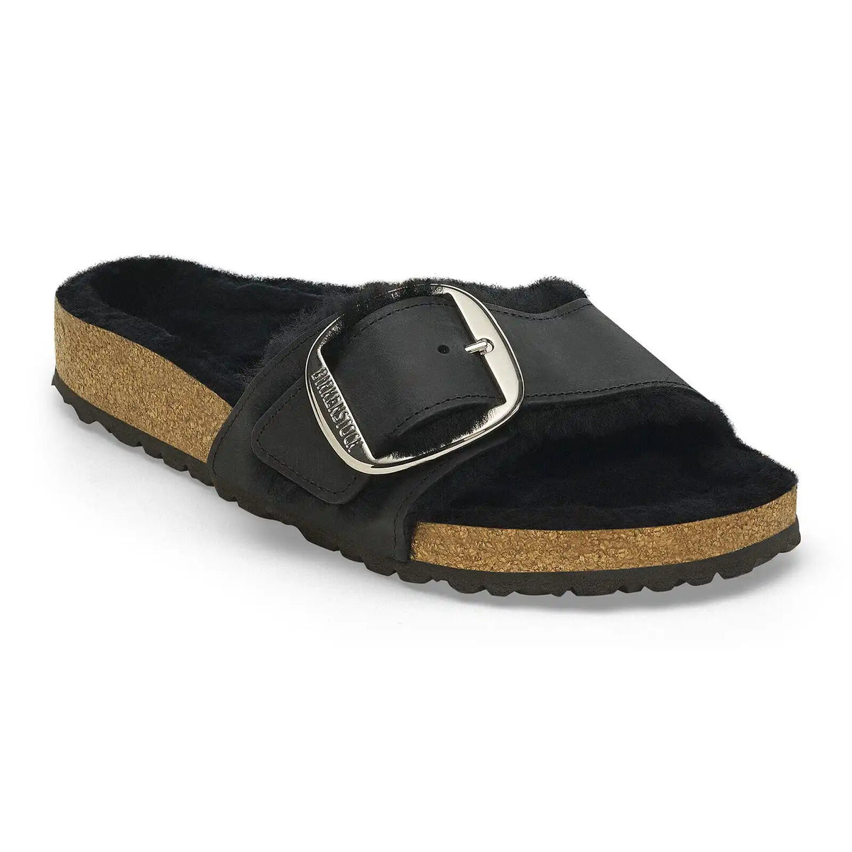 Madrid Big Buckle Shearling Natural Leather Oiled Black