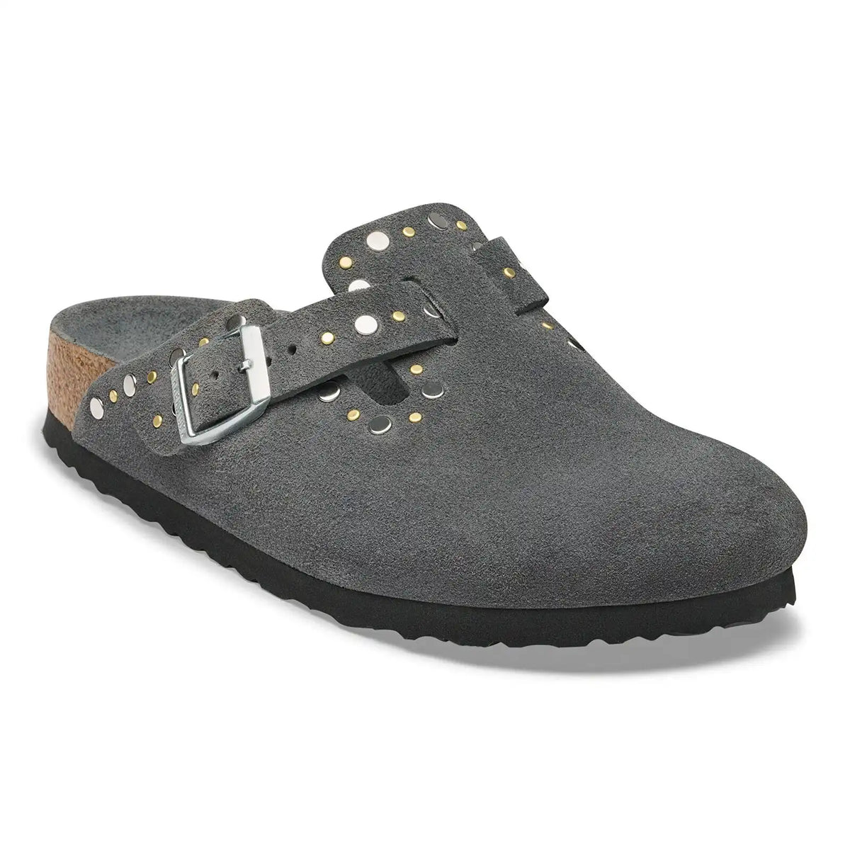 Boston Rivet Suede Leather Charcoal Tonal