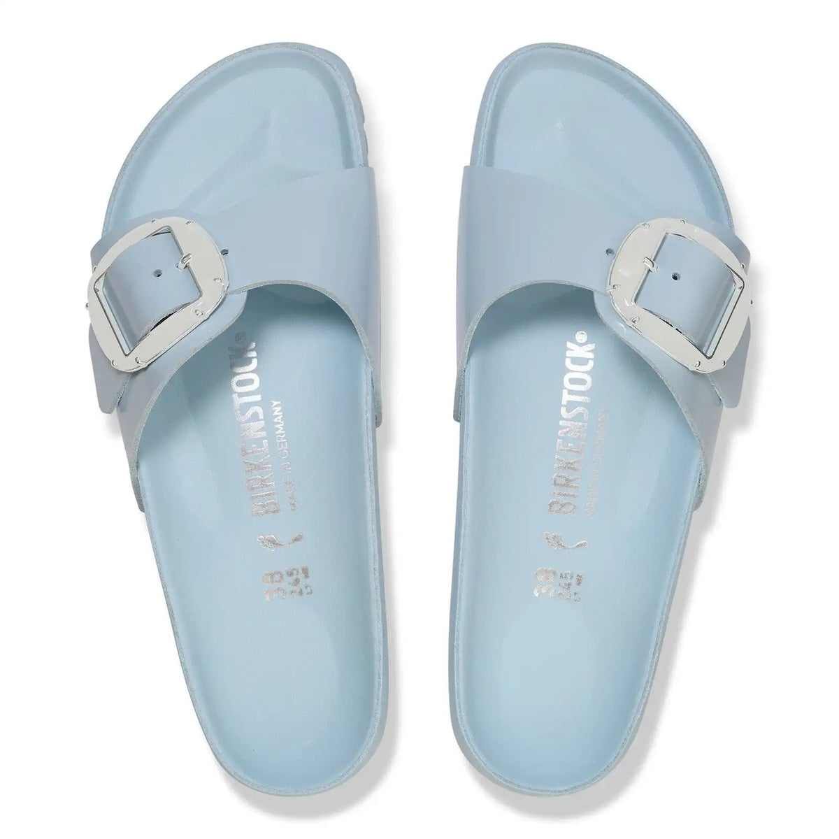 Madrid Big Buckle Pearl Natural Leather Patent Baby Blue High Shine