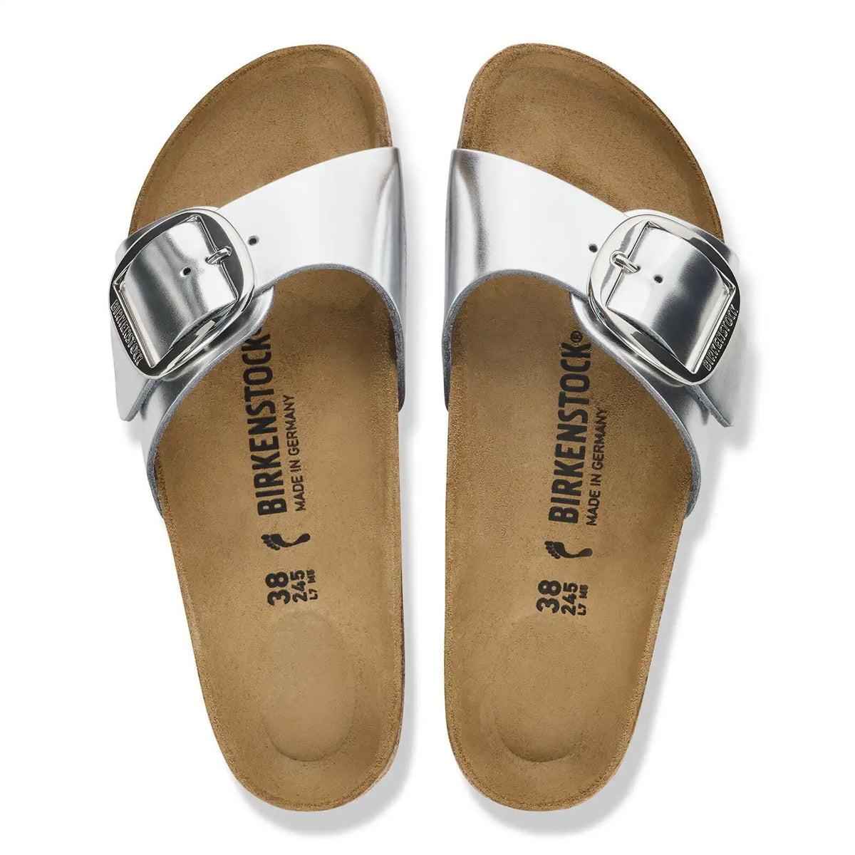 Madrid Big Buckle Natural Leather Metallic Silver