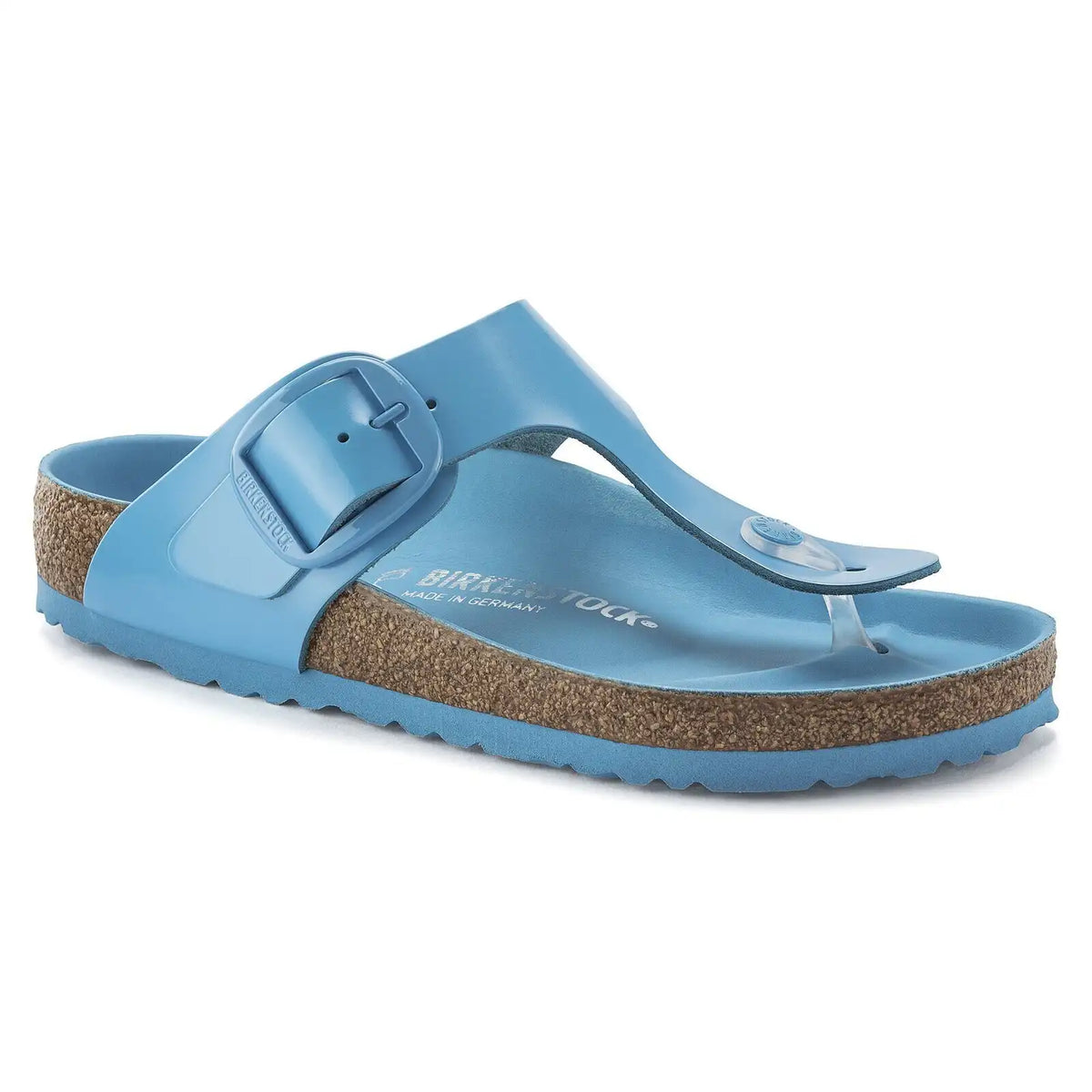 Gizeh Big Buckle Natural Leather Patent High Shine Sky Blue