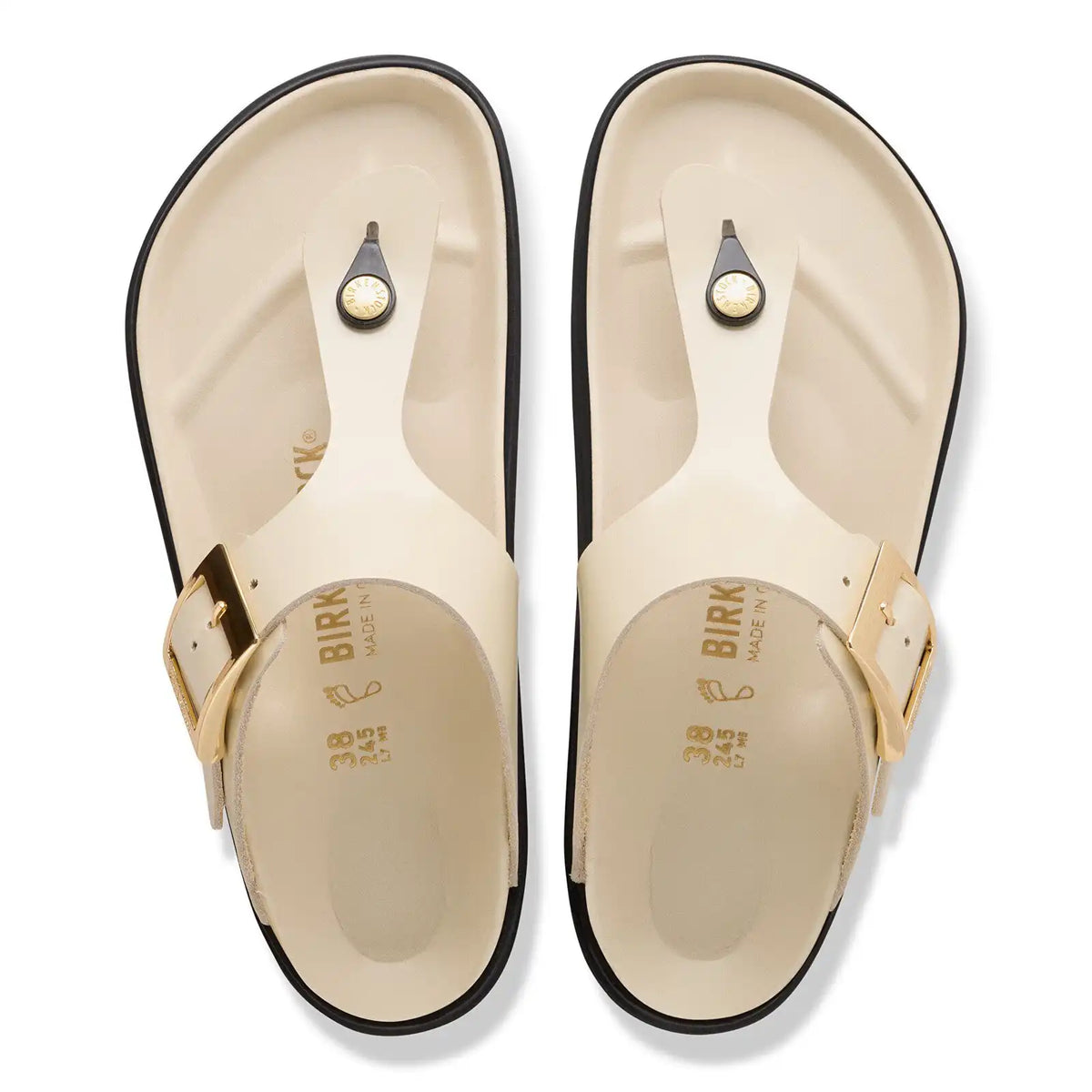 Gizeh Droplet Buckle Natural Leather Patent High Shine Ecru