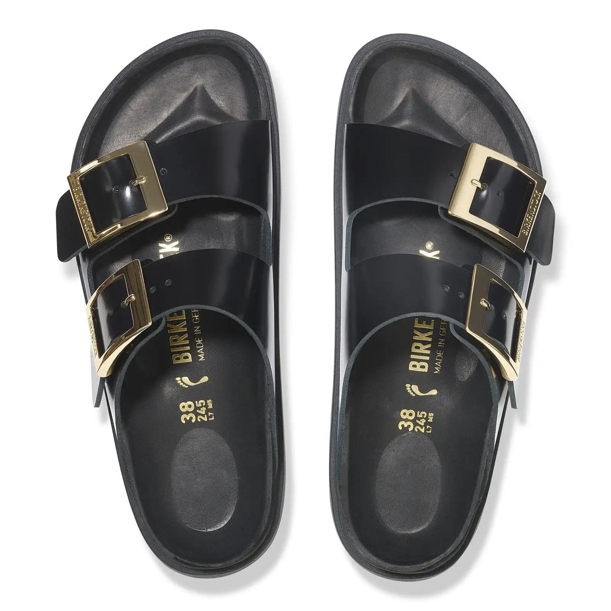 Arizona Droplet Buckle Natural Leather Patent High Shine Black