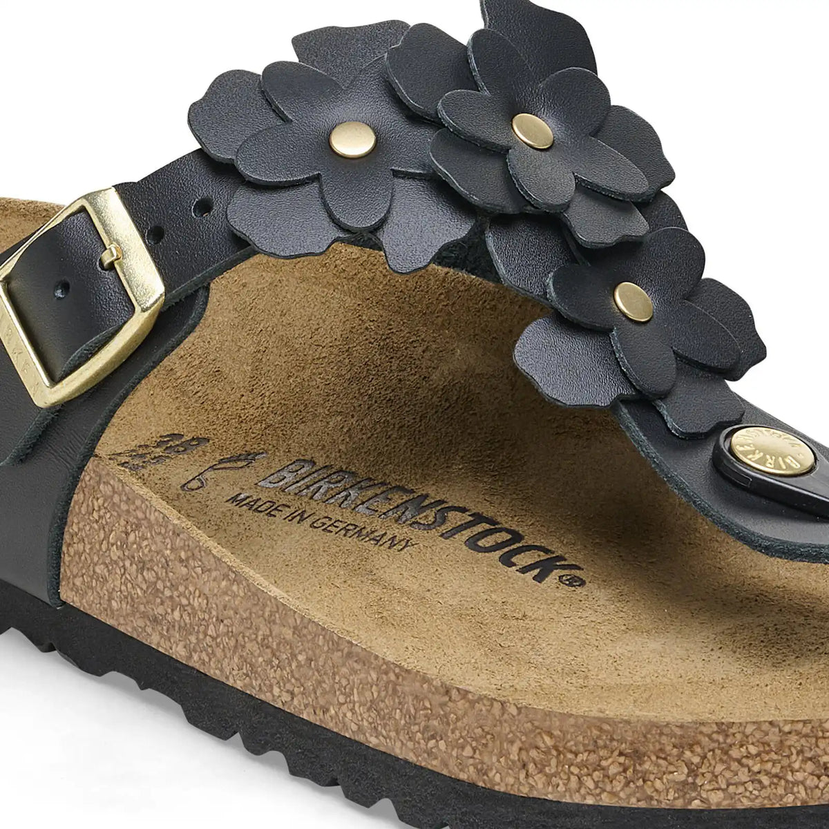 Gizeh Flower Embellishment Natural Leather Black – birkenstock.show