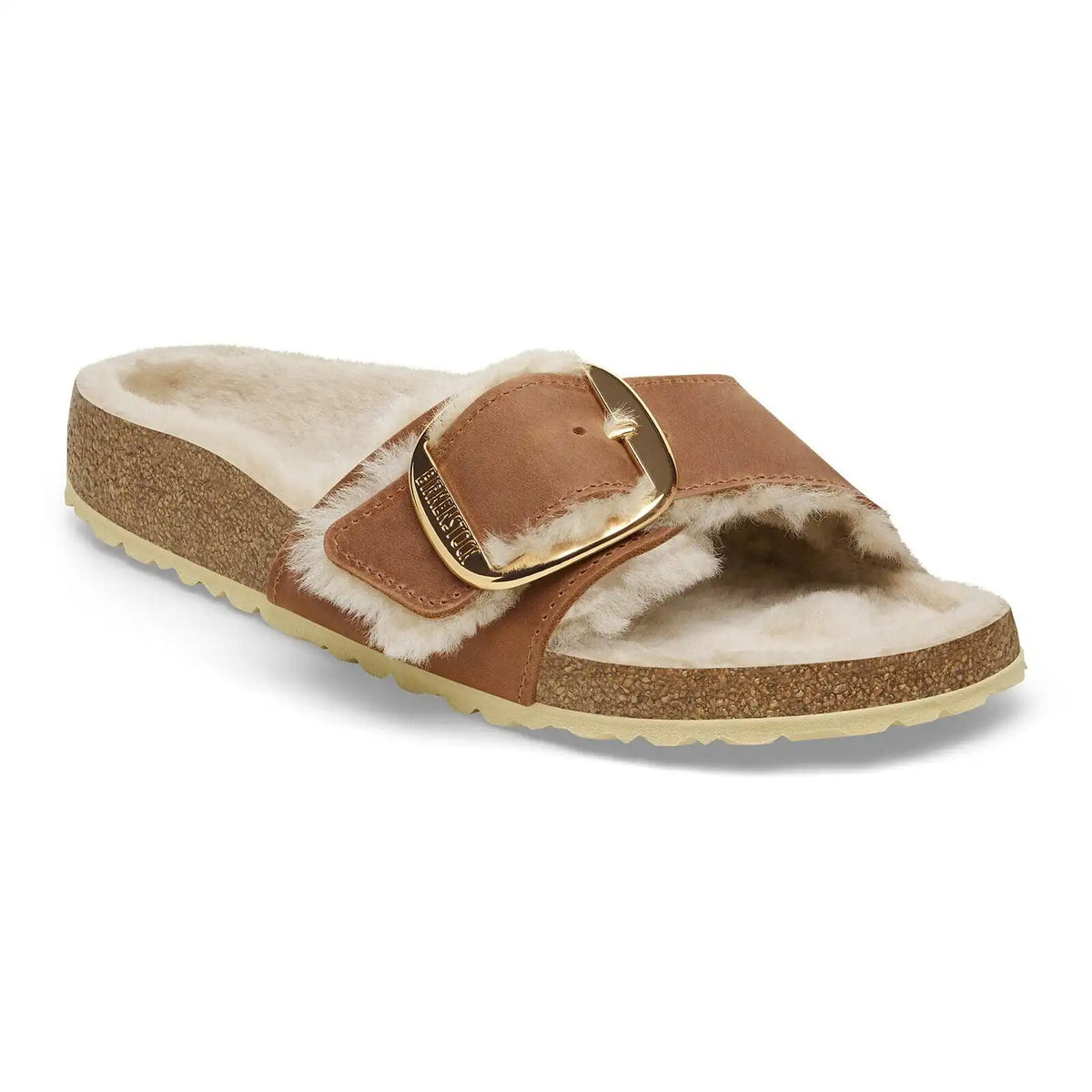 Madrid Big Buckle Shearling Oiled Leather Cognac