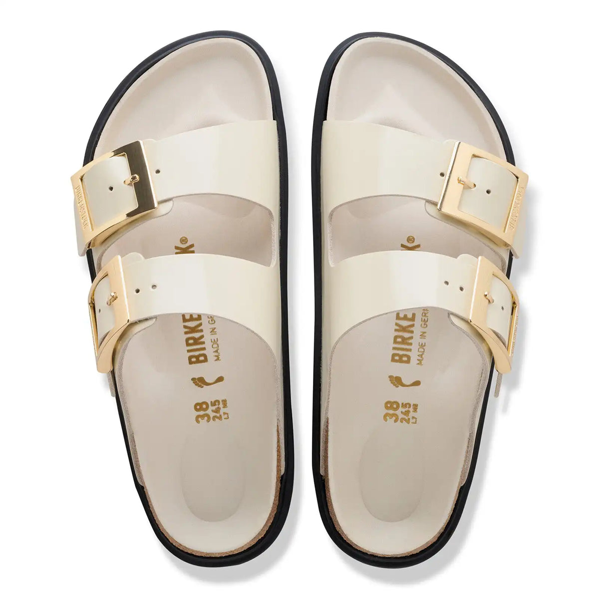 Arizona Droplet Buckle Natural Leather Patent High Shine Ecru