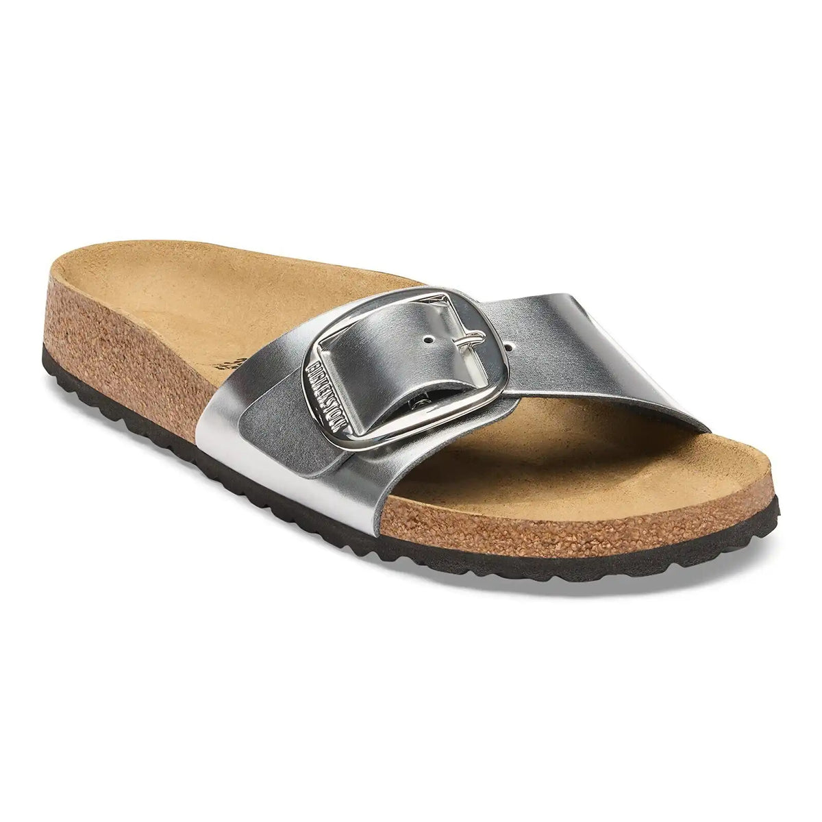 Madrid Big Buckle Natural Leather Metallic Silver