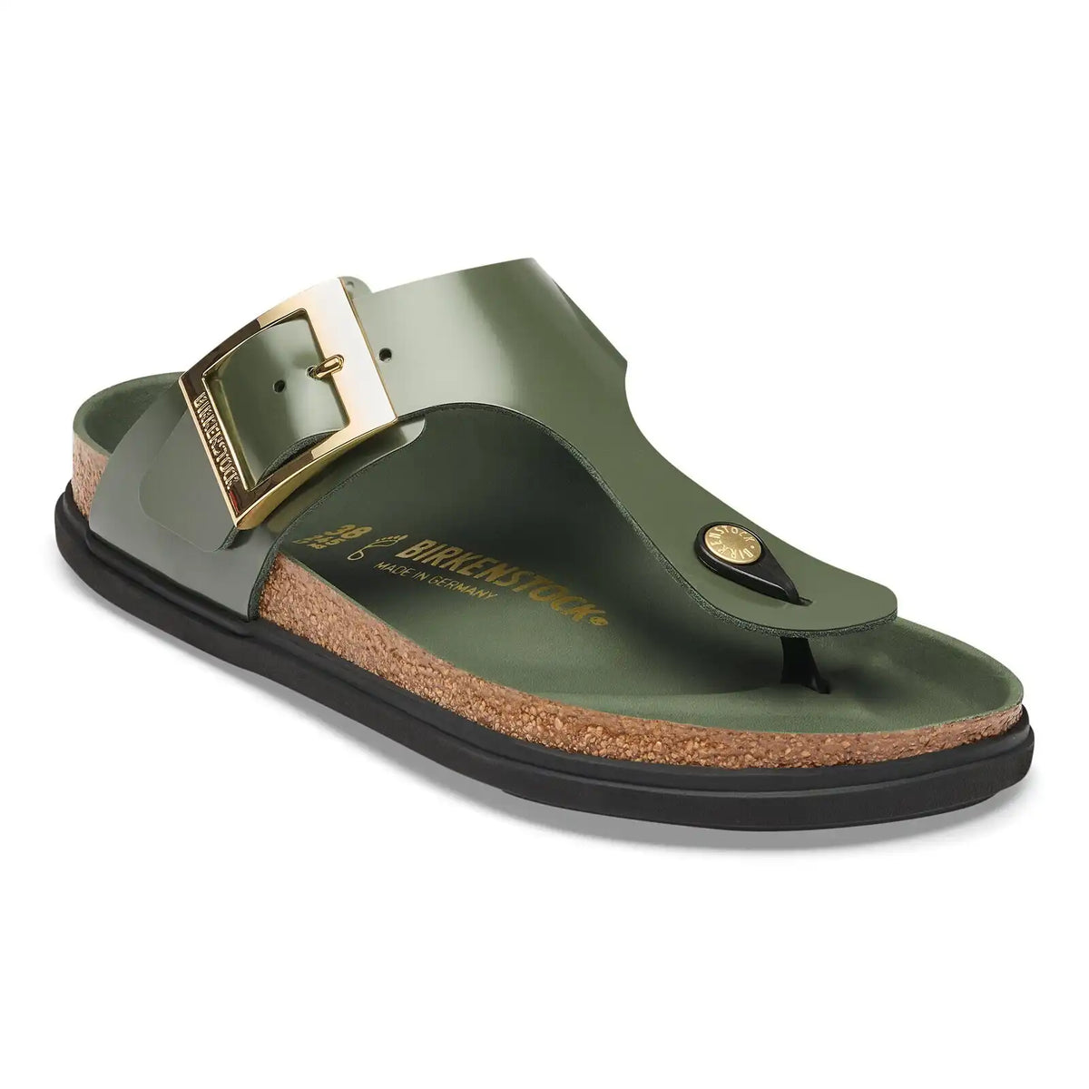Gizeh Droplet Buckle Natural Leather Patent High-Shine Thyme