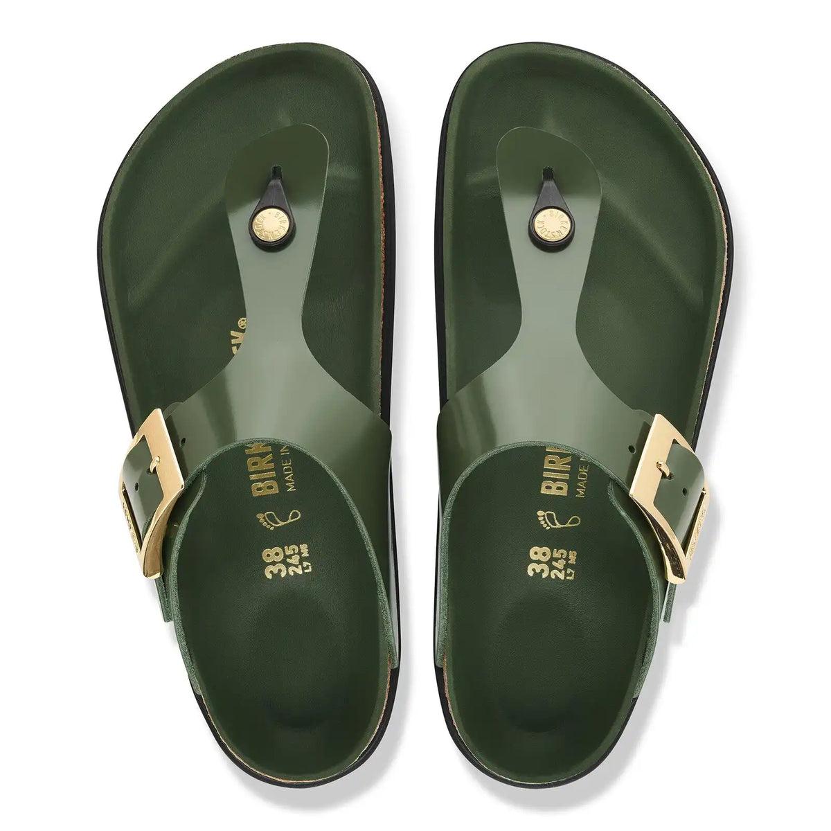 Gizeh Droplet Buckle Natural Leather Patent High-Shine Thyme